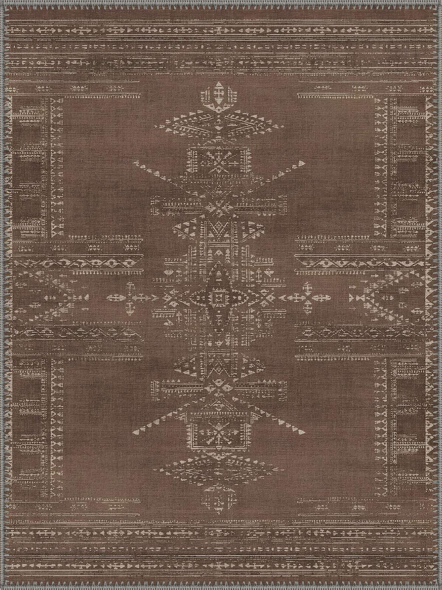 Denver Kahverengi Geometrik Boho Yıkanabilir Özel Ölçü Halı - ürün görseli