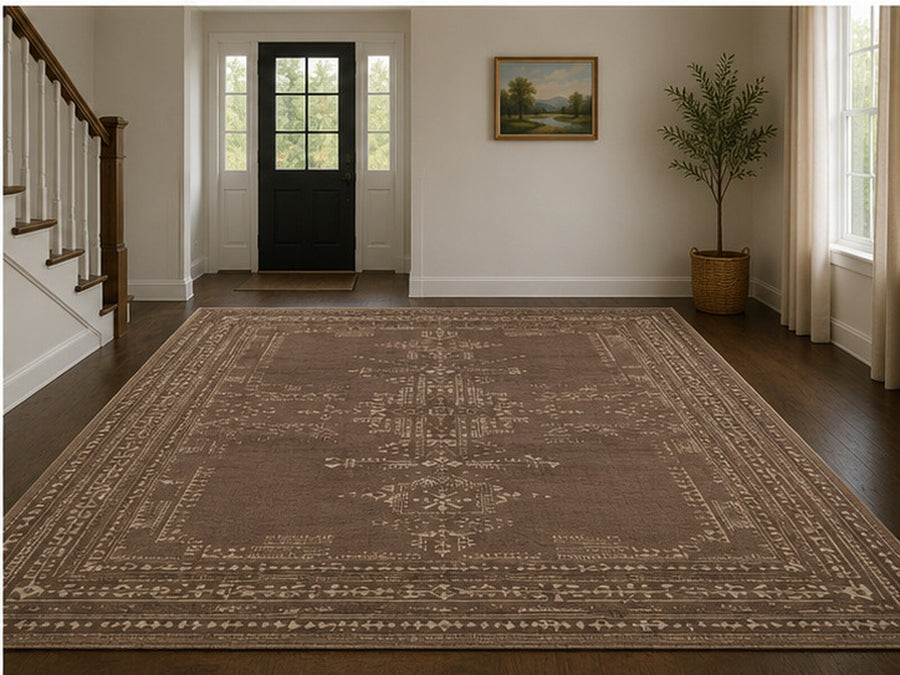 Denver Kahverengi Geometrik Boho Yıkanabilir Özel Ölçü Halı - ürün görseli