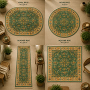 Aspen Yeşil Çiçekli Vintage Boho Yıkanabilir Özel Ölçü Halı - ürün görseli