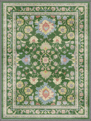 Charleston Yeşil Çiçekli Vintage Boho Yıkanabilir Özel Ölçü Halı - ürün görseli