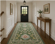 Charleston Yeşil Çiçekli Vintage Boho Yıkanabilir Özel Ölçü Halı - ürün görseli