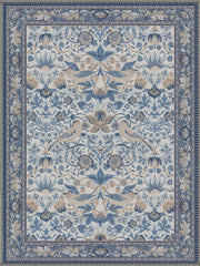 Bluebell Mavi Kuşlu Çiçekli Boho Yıkanabilir Özel Ölçü Halı - ürün görseli
