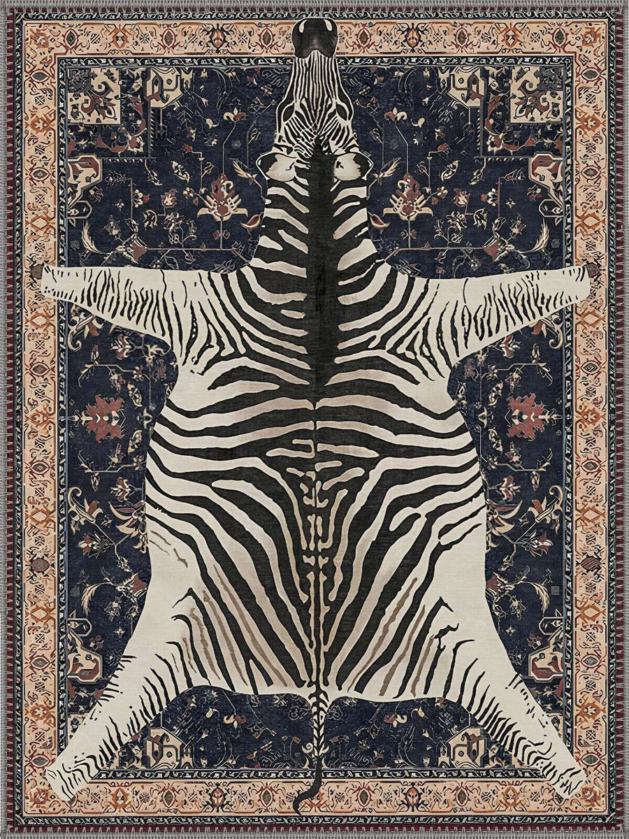 Phoenix Zebra Desenli Boho Yıkanabilir Özel Ölçü Halı - ürün görseli