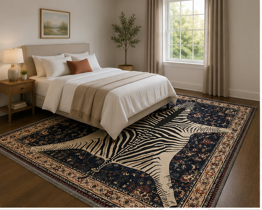 Phoenix Zebra Desenli Boho Yıkanabilir Özel Ölçü Halı - ürün görseli