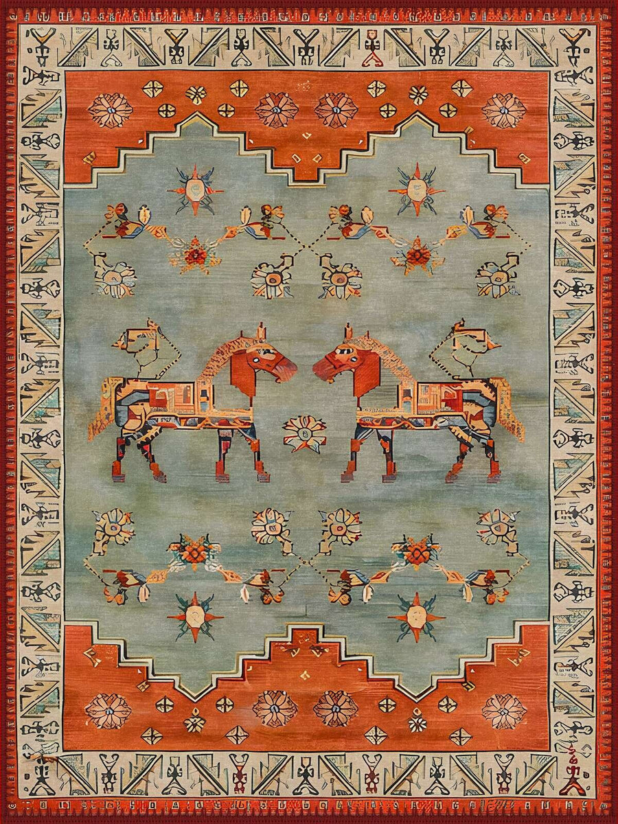 Flagstaff At Figürlü Vintage Desenli Yıkanabilir Özel Ölçü Halı - ürün görseli