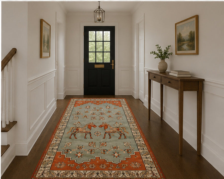 Flagstaff At Figürlü Vintage Desenli Yıkanabilir Özel Ölçü Halı - ürün görseli