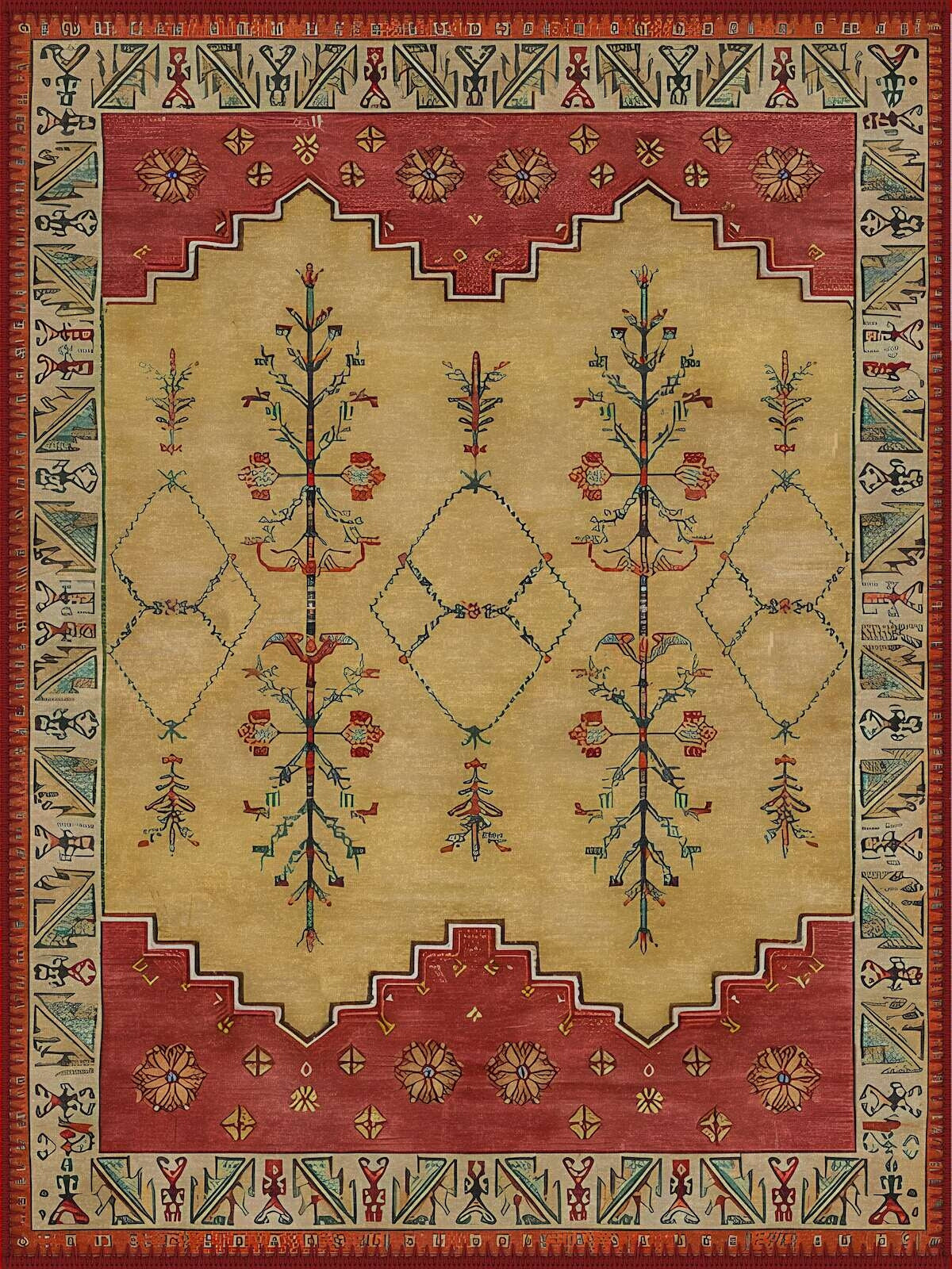Boerne Geometrik Çiçek Desenli Vintage Yıkanabilir Özel Ölçü Halı - ürün görseli