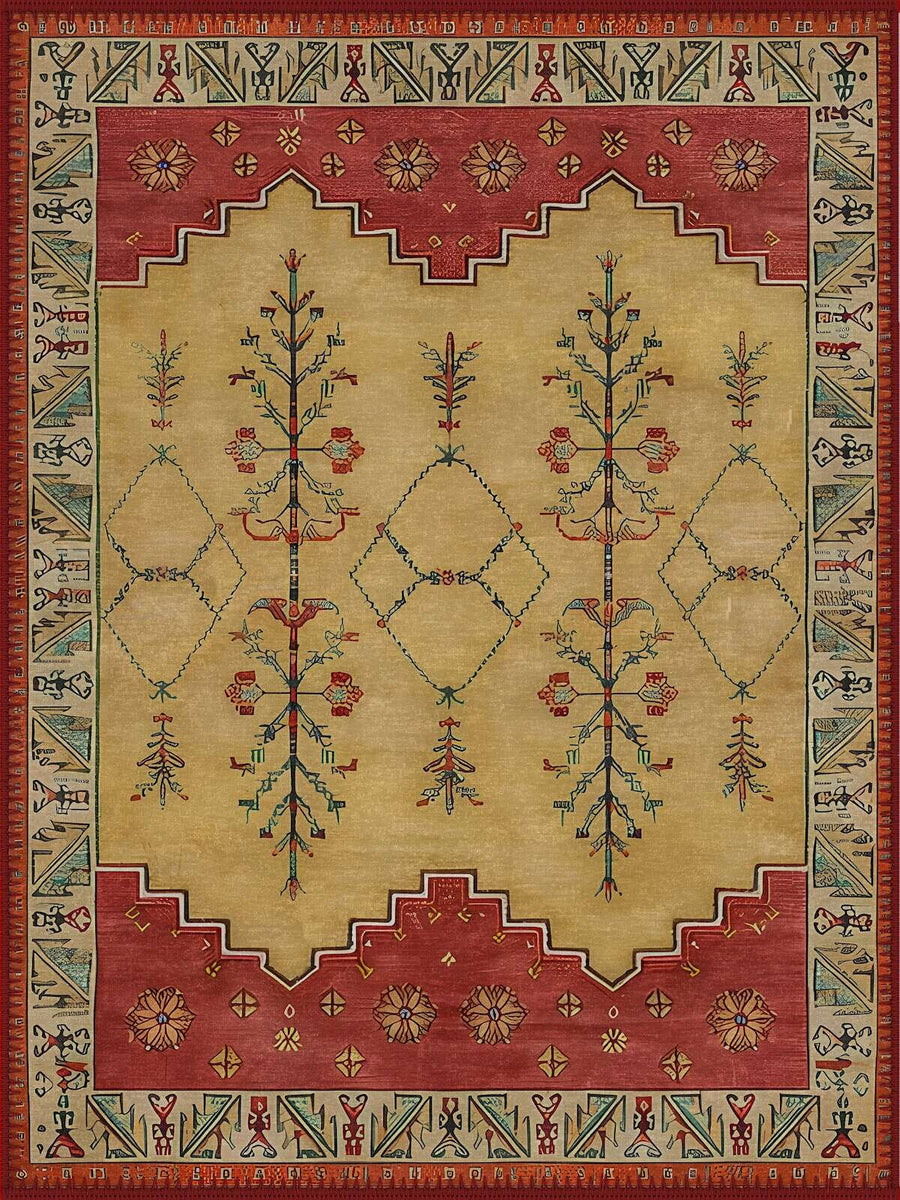 Boerne Geometrik Çiçek Desenli Vintage Yıkanabilir Özel Ölçü Halı - ürün görseli