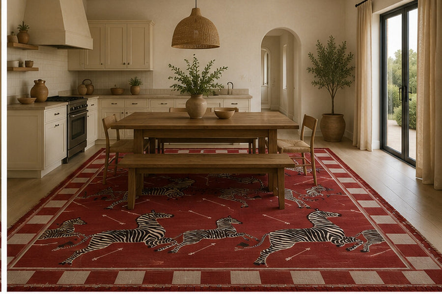 Richmond Kırmızı Zebra Desenli Yıkanabilir Özel Ölçü Halı - ürün görseli