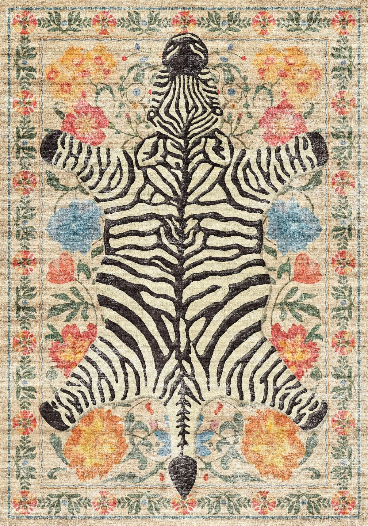 Syracuse Zebra Desenli Çiçekli Yıkanabilir Özel Ölçü Halı - ürün görseli