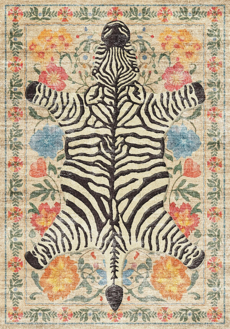 Syracuse Zebra Desenli Çiçekli Yıkanabilir Özel Ölçü Halı - ürün görseli