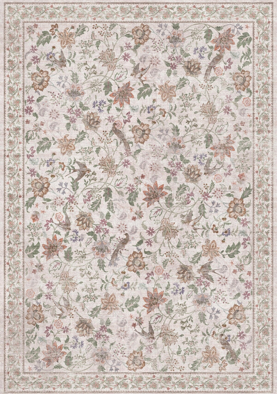 Rochester Çiçekli Vintage Desenli Yıkanabilir Özel Ölçü Halı - ürün görseli