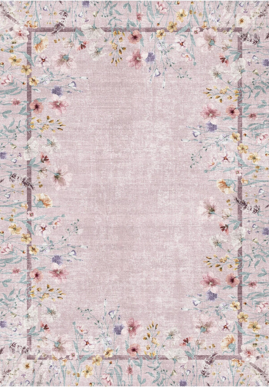 Kensington Pastel Çiçek Desenli Yıkanabilir Özel Ölçü Halı - ürün görseli