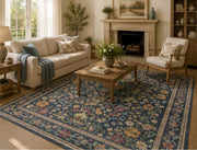 Rockridge Lacivert Çiçekli Vintage Desenli Yıkanabilir Özel Ölçü Halı - ürün görseli